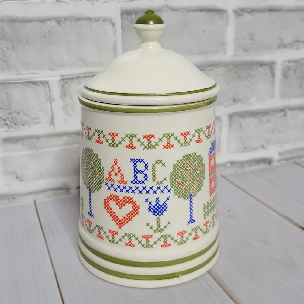 Vintage 1990s Kitchen Decor ABC 123 Canister  with Lid (9